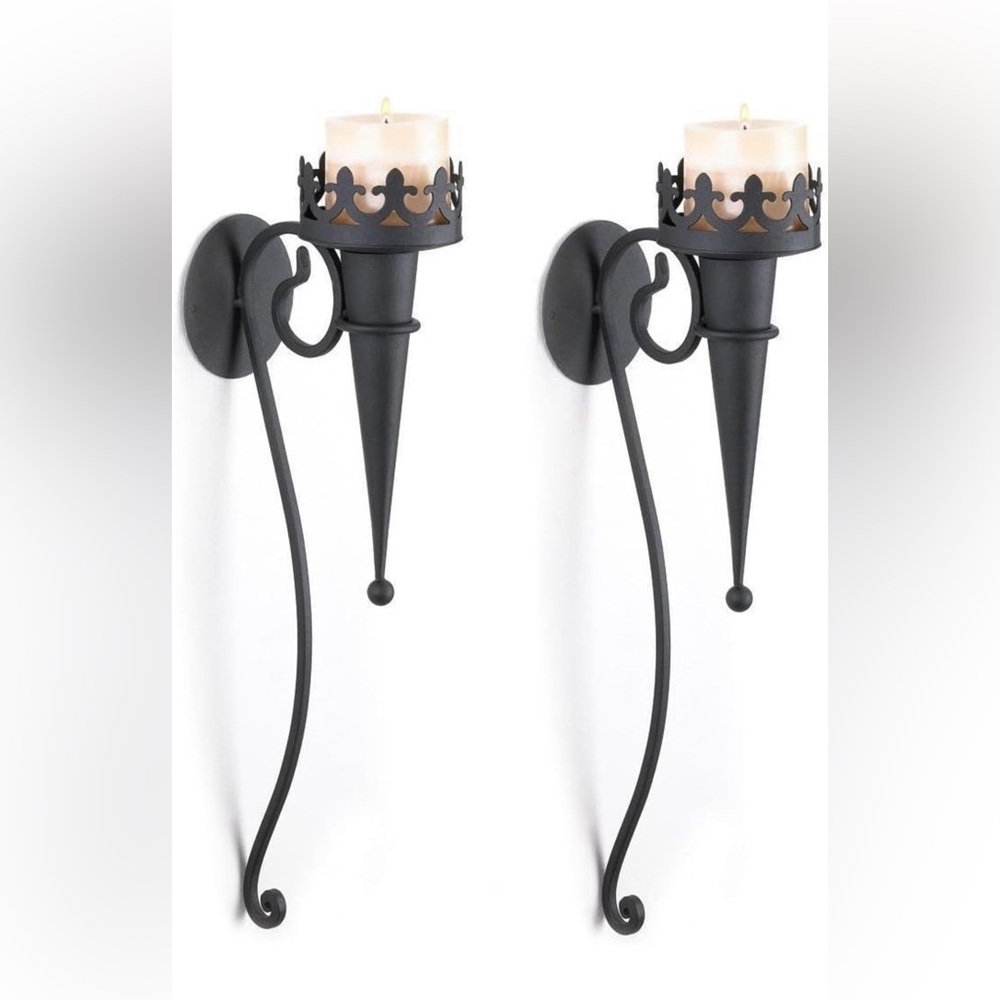 Gothic style iron candle wall sconces (2)